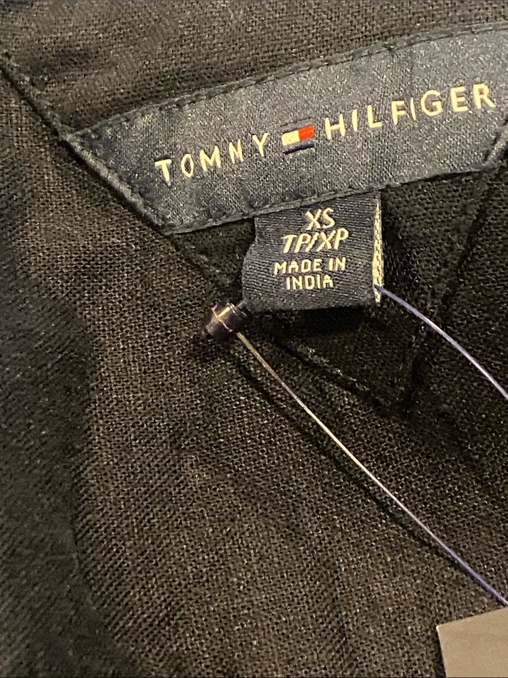 Tommy Hilfiger Navy Blue Short Sleeve Linen blend Button Down Blouse XS - NWT - Picture 7 of 9